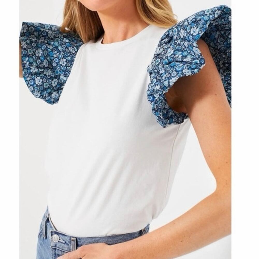 Hyacinth house white shelby tee flutter sleeve small